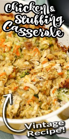 a close up of a casserole dish with broccoli and carrots