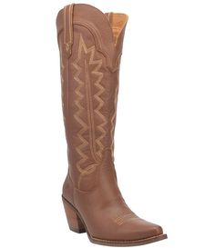 a women's cowboy boot with brown leather and tan stitching on the side