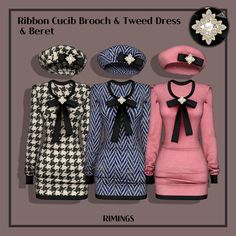 three different dresses and hats are shown in the same pattern, one is for children