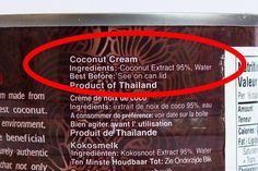 the label for coconut cream is circled by a red circle