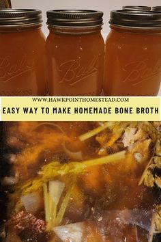 three mason jars filled with homemade bone broth