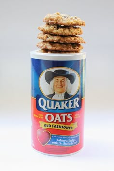 a stack of cookies sitting on top of a can