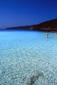 people are swimming in the clear blue water