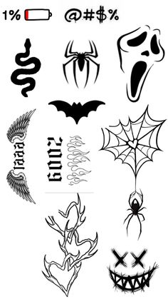 various halloween tattoos on white background