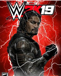 the cover to wwe 19 is shown in red and black, with lightning behind it