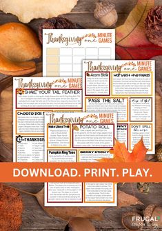 thanksgiving printables for kids to play in the fall with leaves and acorns