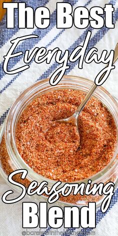 the best everday seasoning blend in a glass jar with a spoon on top