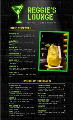 a menu for a house cocktail