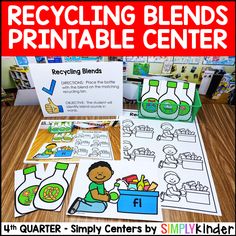 the recycling blends printable center is shown with pictures and instructions for each item