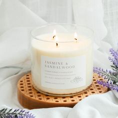 Jasmine and Sandalwood 3-Wick Soy Candle - Abboo Candle Co Jasmine Garden, Jasmine Candle, Peaceful Evening, Candles Photography, Vanilla Candle, Golden Amber, Candle Labels, 3 Wick Candles, Floral Heart