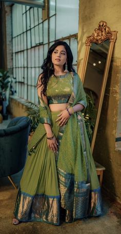 Lanhaga Designs, Lehenga Design From Silk Saree, Pattu Saree Lehanga Design, Lengha Design From Saree, Latest Simple Lehanga Design, Half Saree Different Styles, Sarees Gowns Design, Silk Saree Lehnga Design, Saree Into Lehenga Designs