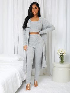 Style Vert, Purple Fashion Casual, High Waisted Pants Outfit, Knit Lounge Set, Coffee Fashion, Two Piece Pants Set, Cardigan Vest, U Neck, Lounge Set