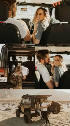 two people are sitting in the back of a jeep and one person is hugging her