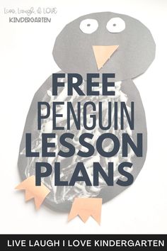 a penguin made out of paper with the words, free penguin lesson plans on it