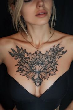 a woman wearing a bra with flowers on her chest