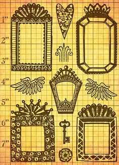 a drawing of different frames and keys on a piece of paper with some writing in it