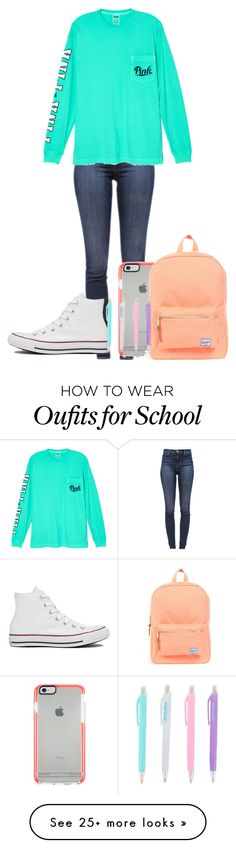 "School wear" by annabelle-vii on Polyvore featuring J Brand, Victoria's Secret, Herschel Supply Co. and Converse Freshman Outfits, Middle School Outfits, Pink Clothing, High School Outfits, School Wear, School Sets, School Clothes, Cute Outfits For School, Fitness Apparel