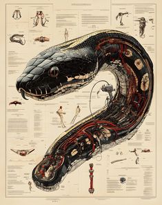 an illustrated snake is shown in this image, with its body and head exposed to the side