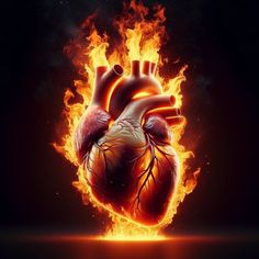 a heart on fire with flames coming out of it