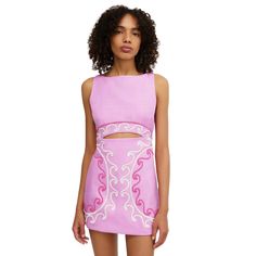 The Embroidered Mini Dress is a stylish addition to your wardrobe, ideal for casual outings and summer events. Featuring intricate embroidery and eye-catching cutout details, this dress effortlessly combines sophistication with a fun vibe. Made from comfortable, lightweight fabric, it ensures you stay cool and stylish. Whether at a brunch or a beach party, this dress adds a touch of grace and charm to any occasion. Specifications: Cutout Design: Features a stylish cutout detail at the waist, add Embroidered Summer Party Dress, Embroidered Cotton Dress For Day Out, Chic Embroidered Spring Mini Dress, Embroidered Mini Dress For Vacation, Chic Embroidered Mini Dress For Beach, Chic Embroidered Sleeveless Fitted Dress, Embroidered Spring Dresses For Day Out, Spring Embroidered Dress For Day Out, Chic Sleeveless Fitted Embroidered Dress