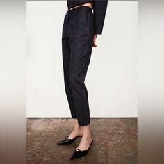 Nwt. Size Medium. Pants With A High Waist And Front Rolled Seam. Front Pockets And Back False Welt Pockets. Contrast Topstitching. Front Zip, Interior Button And Hook Closure. 98% Cotton 2% Elastane Zara Straight Leg Jeans For Fall, Zara Straight Leg Jeans With Belt Loops, Chic Rigid Denim Bottoms For Fall, High Waist Rigid Denim Pants For Fall, Zara High Rise Jeans For Work, Chic Rigid Denim Bottoms For Spring, Mid-rise Rigid Denim Blue Pants, Mid-rise Rigid Denim Pants, Chic High Waist Rigid Denim Bottoms