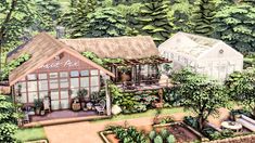 an artist's rendering of a house in the middle of trees and shrubs, surrounded by greenery