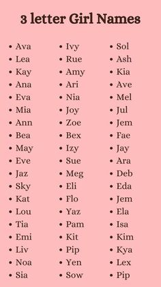 the three letter girl names are shown in pink