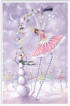 a painting of a snowman and a fairy