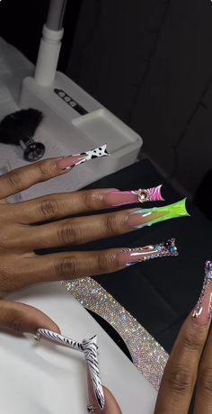 Tapered Duck Nails Long, Long Duck Nails, Exotic Nail Designs, Wigs Hairstyles, Galaxy Nails, French Tip Acrylic Nails