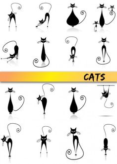 the silhouettes of cats are shown in black and white