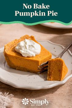 a slice of no bake pumpkin pie on a plate