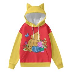 "As A A Milne's Winnie the Pooh is now public domain, Ælyæn is excited to bring you these cute hoodies featuring an illustration based on the original artwork. A digital pencil was used to give a pixellated, textured look to the classic image for a handrawn look. Keep an eye out for more clothes featuring a long loved classic by favouriting this shop. The ears are not able to stand, but are shown for illustrative purposes only. Scuba fabric is a double knit fabric that is commonly used for sport Kawaii Hoodie With Cartoon Print For Fall, Kawaii Hooded Sweatshirt With Cartoon Print, Cute Winter Character Print Sweatshirt, Playful Character Print Hoodie For Winter, Cute Winter Sweatshirt With Character Print, Playful Character Print Winter Hoodie, Playful Winter Hoodie With Character Print, Cute Anime Print Winter Hoodie, Multicolor Cartoon Print Hooded Hoodie