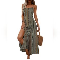 Women Floral Print Side Split Long Cami Dress Small Nwt 38 Cheap Multicolor Printed Maxi Dress, Cheap Floral Print Maxi Dress For Festivals, Cheap Multicolor Boho Print Maxi Dress, Long Cami Dress, Hippie Dresses, Dresses Women, Side Split, Cami Dress, Colorful Dresses