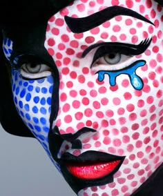 Lichtenstein  painting costume-- I've been wanting to do this for this Halloween since last Halloween, so nobody steal my idea!!! lol Individual Halloween Costumes, Pop Art Lichtenstein, Crazy Halloween Makeup, Comic Book Makeup, Fantasy Make-up