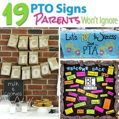 there are many signs on the wall and in front of them that say,'19 pics parents won't ignore