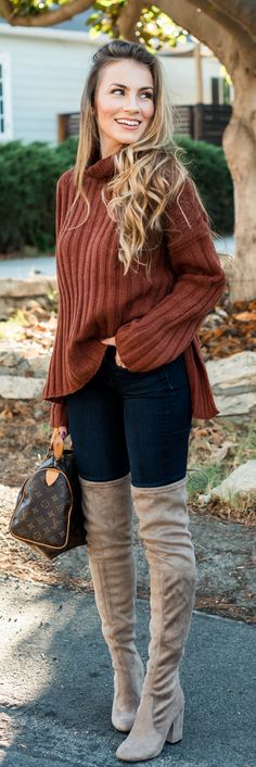 Fall Outfit I love - Brown sweater, blue jeans and Over the knee boots. #hellogorgeous Quoi Porter, Trendy Outfits Winter, Boating Outfit, Neue Outfits, Trendy Winter, Trendy Fall Outfits, Olivia Palermo, Casual Winter Outfits