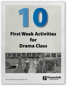 a poster with the words'first week activities for drama class'in blue and white