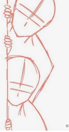 a drawing of a person holding a pole with one hand and the other arm behind him