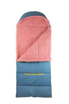 the sleeping bag is pink and blue