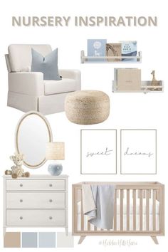 a baby's nursery room with neutral colors