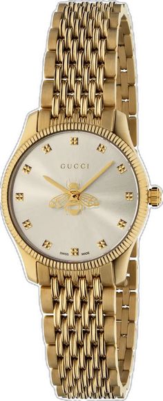 Luxury Gucci Timeless Diamond Watch, Luxury Timeless Gucci Watches, Gucci Yellow Gold Watches With Subdials, Gucci Bee Watch, Modern Gucci Yellow Gold Watch, Bee Bracelet, Symbol Of Wisdom, A Symbol, Swiss Made