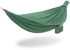 a green hammock with straps hanging from it