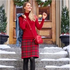 Red And Black Royal Stewart Plaid A Line Skirt, Subtle Sparkle. The Fabric Is Soft, But Substantial. Very Nice Quality. A Classic Look For The Holidays! Side Zip With A Hook And Eye Closure Sweater With Skirt And Tights, Red Tartan Skirt, Stewart Plaid, Plaid And Leather, Tartan Skirt, Casual Styles, Tweed Skirt, Red Tartan, Line Skirt