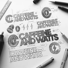 some pens and pencils are on top of a paper with various coffee related items