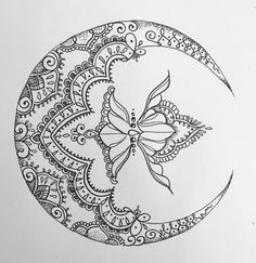 a drawing of a butterfly sitting on top of a crescent