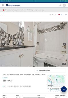 an image of a bathroom that is on the webpage for real estate listing company