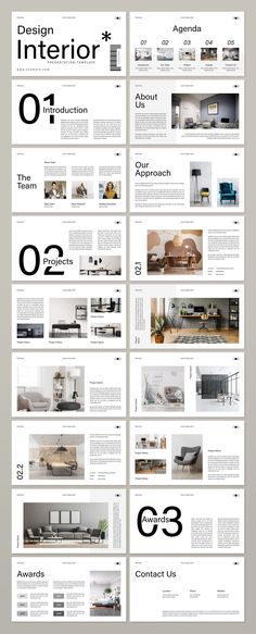 an image of the interior design process in one page, with different layouts and colors