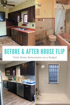 before and after photos of a bathroom remodel