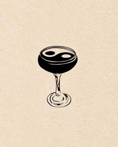 a black and white drawing of a wine glass on a beige background with the word,