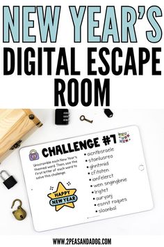 the new year's digital escape room with text overlay